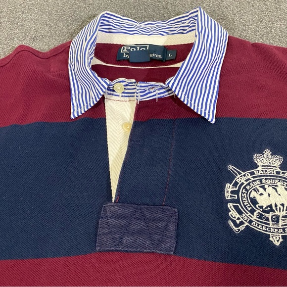 Vintage Polo Ralph Lauren Embroidered Striped Rugby Polo Shirt Size Large - Picture 3 of 9